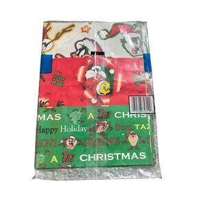 Vintage Looney Tunes Christmas holiday wrapping paper Taz, Bugs bunny tweety